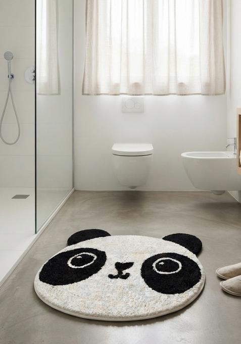 Saffron Rugs Hand Tufted Cotton Bath Mat | Black and White Bear | Anti Slip Backing | Casual Kids Mats Bathroom Rug