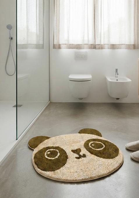 Saffron Rugs Hand Tufted Cotton Bath Mat | Cream and Brown Bear | Anti Slip Backing | Casual Kids Mats Bathroom Rug