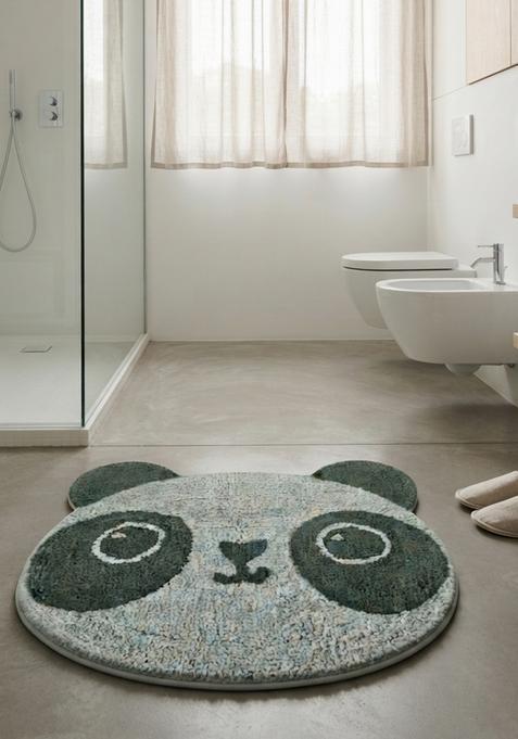 Saffron Rugs Hand Tufted Cotton Bath Mat | Sage Grey Bear | Anti Slip Backing | Casual Kids Mats Bathroom Rug