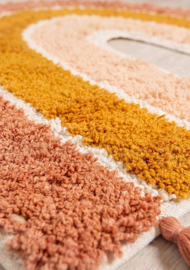 Saffron Rugs Hand Tufted Cotton Bath Mat | Multicolor Warm Tones U Shape | Anti Slip Backing | Boho Kids Mats Bathroom Rug - Indya
