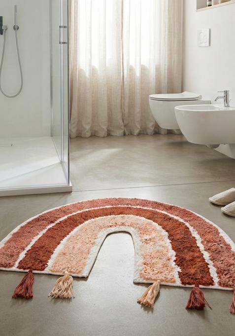Saffron Rugs Hand Tufted Cotton Bath Mat | Terracotta Multicolor U Shape | Anti Slip Backing | Boho Kids Mats Bathroom Rug