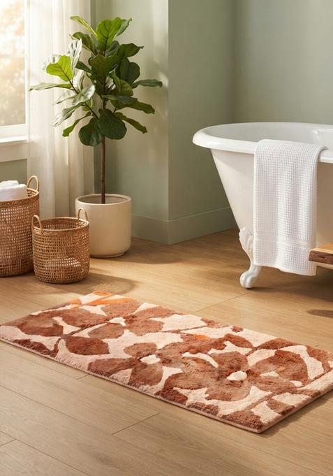 Saffron Rugs Hand Tufted Cotton Bath Mat | Terracotta Pink Rectangular | Anti Slip Backing | Contemporary Floral Bathroom Rug