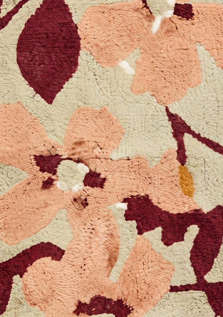 Saffron Rugs Hand Tufted Cotton Bath Mat | Peach Rectangular | Anti Slip Backing | Contemporary Floral Bathroom Rug - Indya