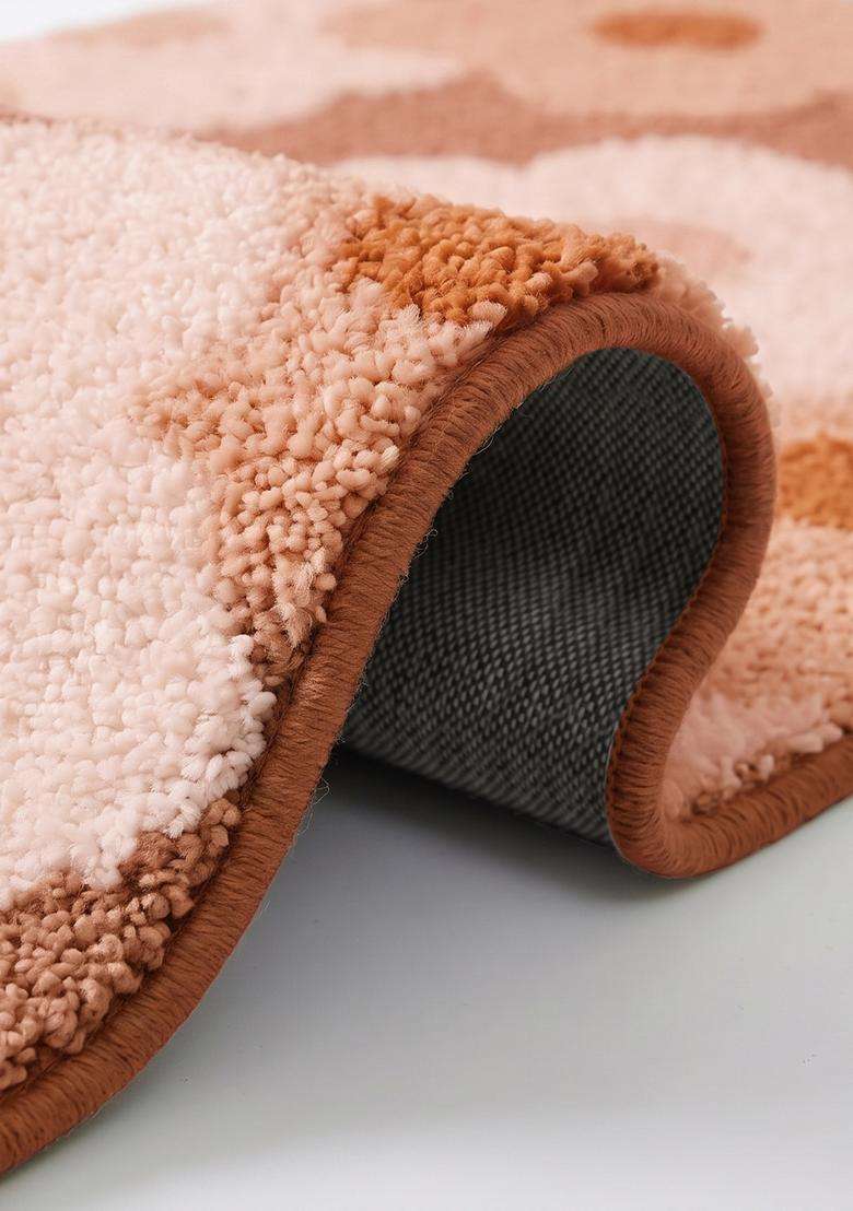 Saffron Rugs Hand Tufted Cotton Bath Mat | Brown Terracotta Rectangular | Anti Slip Backing | Casual Floral Bathroom Rug - Indya