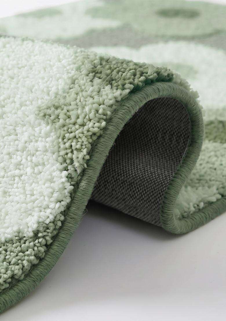 Saffron Rugs Hand Tufted Cotton Bath Mat | Sage Green 2 Rectangular | Anti Slip Backing | Casual Floral Bathroom Rug - Indya