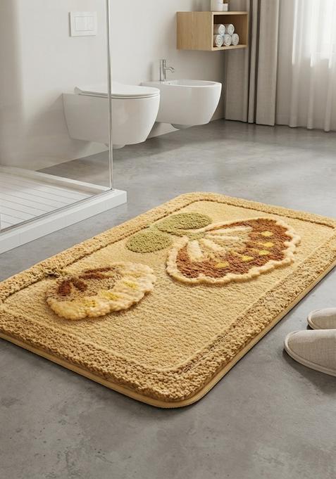 Saffron Rugs Hand Tufted Cotton Bath Mat | Golden Yellow Rectangular | Anti Slip Backing | Contemporary Floral Bathroom Rug