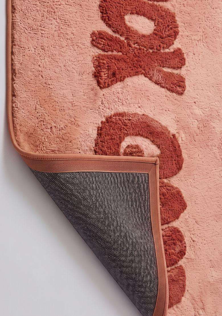 Saffron Rugs Hand Tufted Cotton Bath Mat | Terracotta Orange Rectangular | Anti Slip Backing | Casual Typography BATHMATS Bathroom Rug - Indya