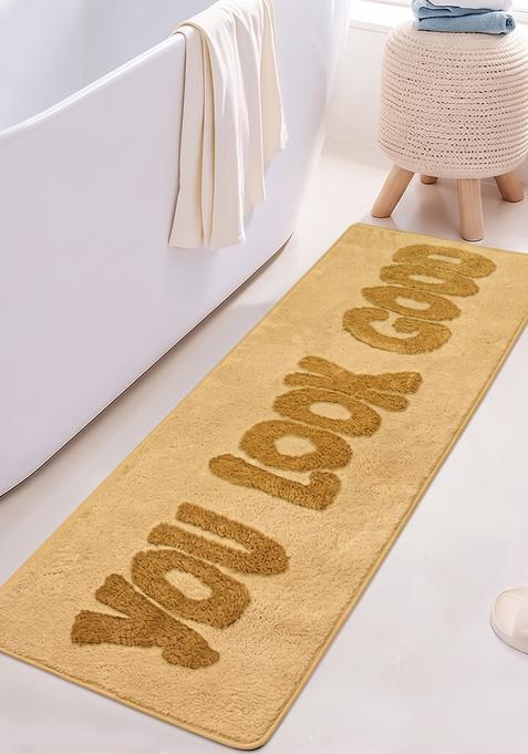 Saffron Rugs Hand Tufted Cotton Bath Mat | Golden Yellow Rectangular | Anti Slip Backing | Casual Typography BATHMATS Bathroom Rug