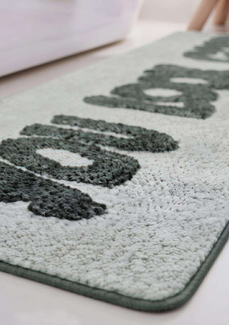 Saffron Rugs Hand Tufted Cotton Bath Mat | Light Sage Grey Rectangular | Anti Slip Backing | Casual Typography BATHMATS Bathroom Rug - Indya