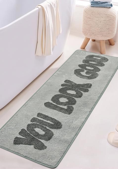 Saffron Rugs Hand Tufted Cotton Bath Mat | Light Sage Grey Rectangular | Anti Slip Backing | Casual Typography BATHMATS Bathroom Rug
