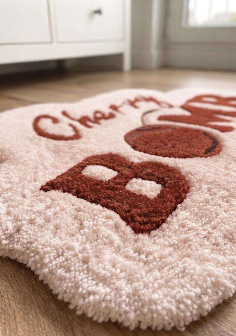 Saffron Rugs Hand Tufted Cotton Bath Mat | Light Pink Scalloped | Anti Slip Backing | Contemporary Typography BATHMATS Bathroom Rug - Indya