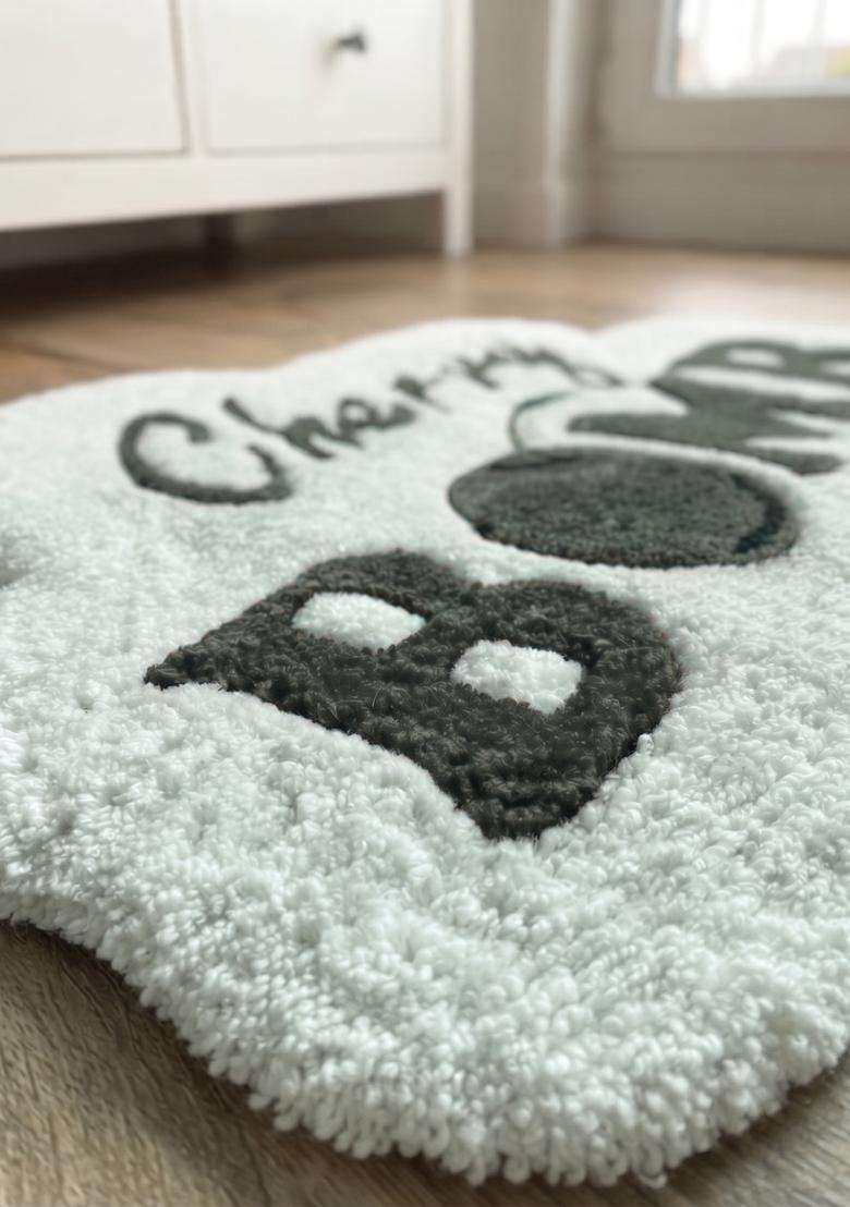 Saffron Rugs Hand Tufted Cotton Bath Mat | Light Grey Scalloped | Anti Slip Backing | Contemporary Typography BATHMATS Bathroom Rug - Indya