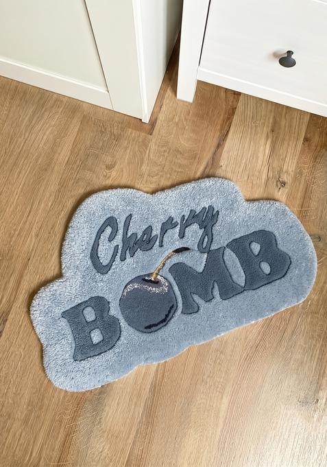 Saffron Rugs Hand Tufted Cotton Bath Mat | Light Blue Grey Scalloped | Anti Slip Backing | Contemporary Typography BATHMATS Bathroom Rug