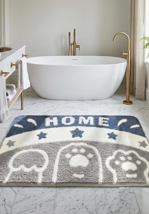 Saffron Rugs Hand Tufted Cotton Bath Mat | Grey Blue Rectangular | Anti Slip Backing | Casual Typography BATHMATS Bathroom Rug