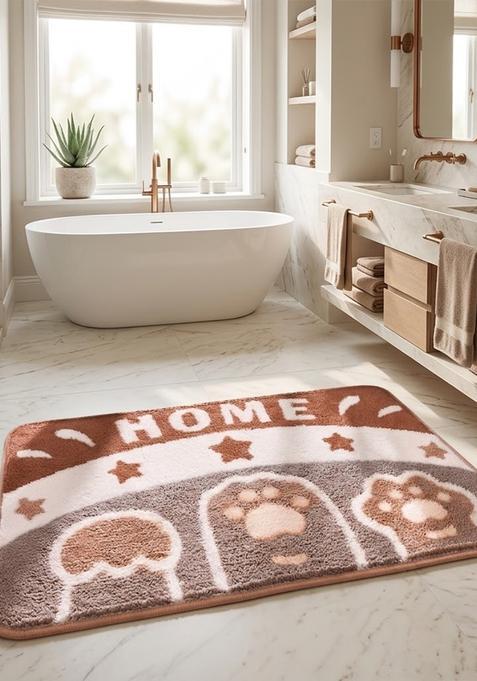 Saffron Rugs Hand Tufted Cotton Bath Mat | Brown Rectangular | Anti Slip Backing | Casual Typography BATHMATS Bathroom Rug
