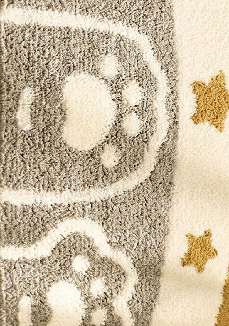 Saffron Rugs Hand Tufted Cotton Bath Mat | Gold Grey Cream Rectangular | Anti Slip Backing | Casual Typography BATHMATS Bathroom Rug - Indya