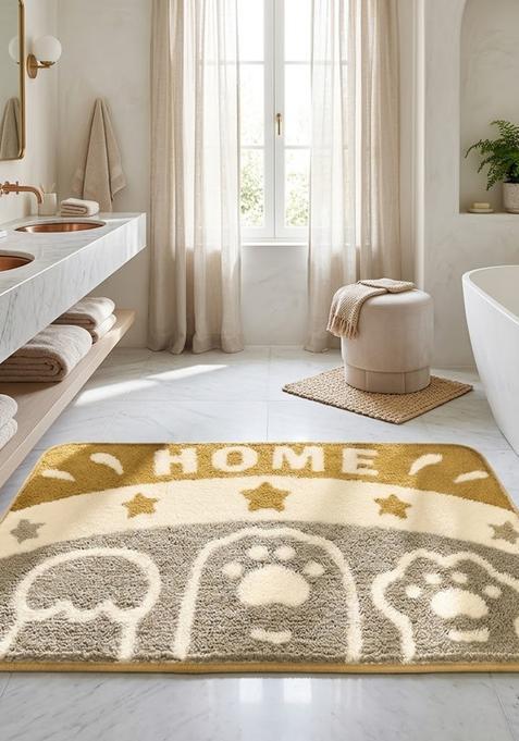 Saffron Rugs Hand Tufted Cotton Bath Mat | Gold Grey Cream Rectangular | Anti Slip Backing | Casual Typography BATHMATS Bathroom Rug