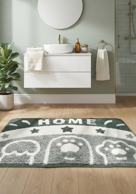 Saffron Rugs Hand Tufted Cotton Bath Mat | Grey Green Rectangular | Anti Slip Backing | Casual Typography BATHMATS Bathroom Rug