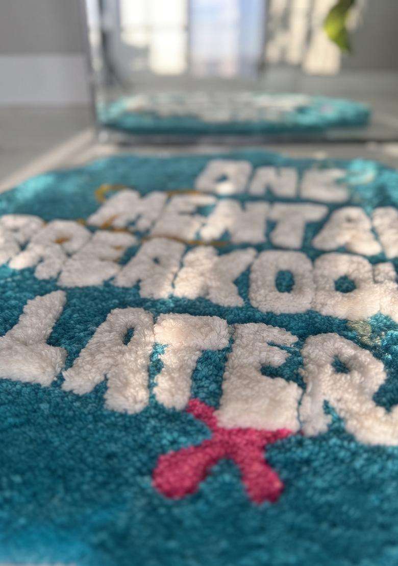Saffron Rugs Hand Tufted Cotton Bath Mat | Teal Blue Scalloped | Anti Slip Backing | Eclectic Typography BATHMATS Bathroom Rug - Indya