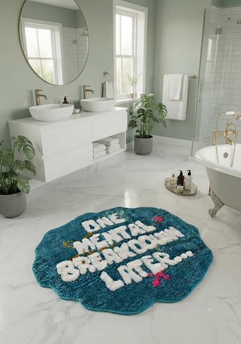 Saffron Rugs Hand Tufted Cotton Bath Mat | Teal Blue Scalloped | Anti Slip Backing | Eclectic Typography BATHMATS Bathroom Rug