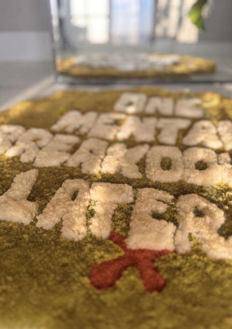 Saffron Rugs Hand Tufted Cotton Bath Mat | Mustard Gold Scalloped | Anti Slip Backing | Eclectic Typography BATHMATS Bathroom Rug - Indya