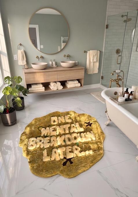Saffron Rugs Hand Tufted Cotton Bath Mat | Mustard Gold Scalloped | Anti Slip Backing | Eclectic Typography BATHMATS Bathroom Rug