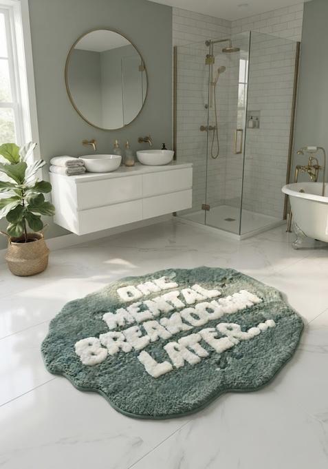 Saffron Rugs Hand Tufted Cotton Bath Mat | Sage Green Scalloped | Anti Slip Backing | Eclectic Typography BATHMATS Bathroom Rug
