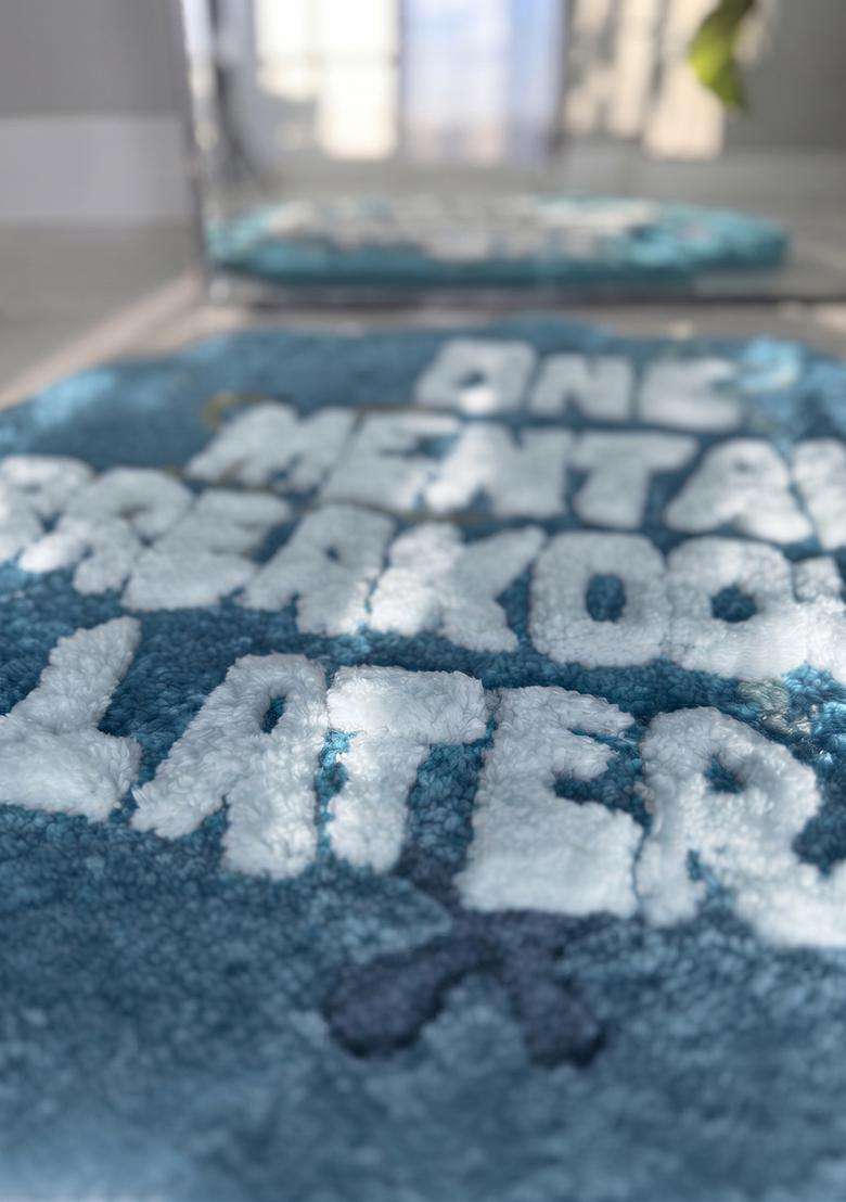 Saffron Rugs Hand Tufted Cotton Bath Mat | Steel Blue Scalloped | Anti Slip Backing | Eclectic Typography BATHMATS Bathroom Rug - Indya