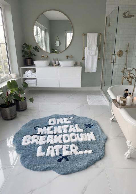 Saffron Rugs Hand Tufted Cotton Bath Mat | Steel Blue Scalloped | Anti Slip Backing | Eclectic Typography BATHMATS Bathroom Rug