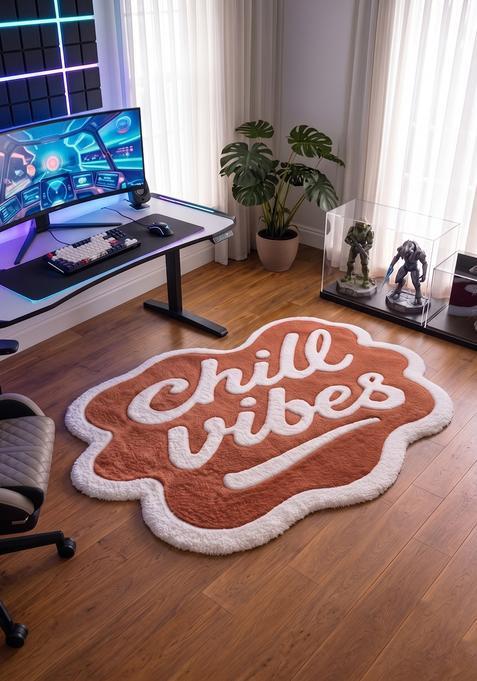 Saffron Rugs Hand Tufted Cotton Bath Mat | Terracotta Scalloped | Anti Slip Backing | Retro Typography BATHMATS Bathroom Rug