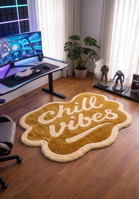 Saffron Rugs Hand Tufted Cotton Bath Mat | Mustard Yellow Scalloped | Anti Slip Backing | Retro Typography BATHMATS Bathroom Rug