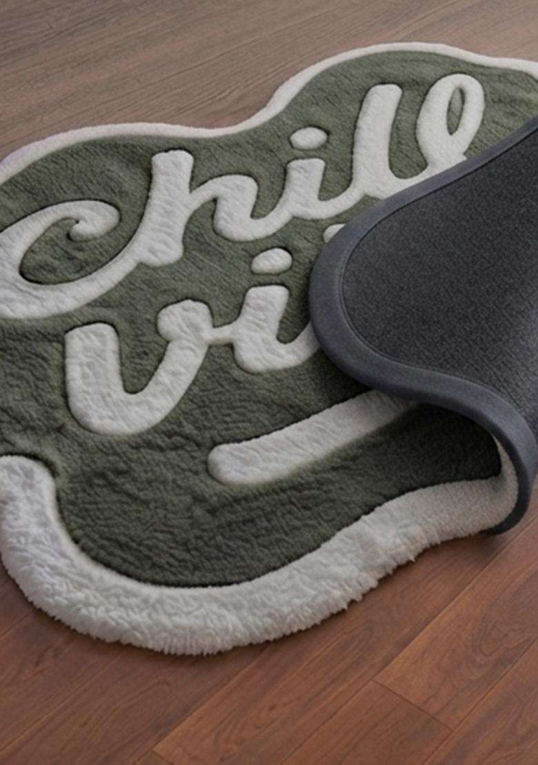 Saffron Rugs Hand Tufted Cotton Bath Mat | Sage Green Scalloped | Anti Slip Backing | Retro Typography BATHMATS Bathroom Rug - Indya