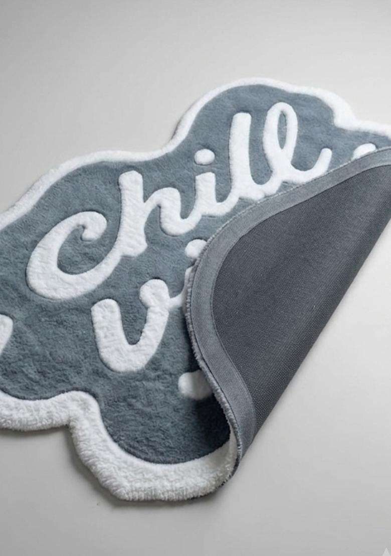 Saffron Rugs Hand Tufted Cotton Bath Mat | Slate Grey Scalloped | Anti Slip Backing | Retro Typography BATHMATS Bathroom Rug - Indya
