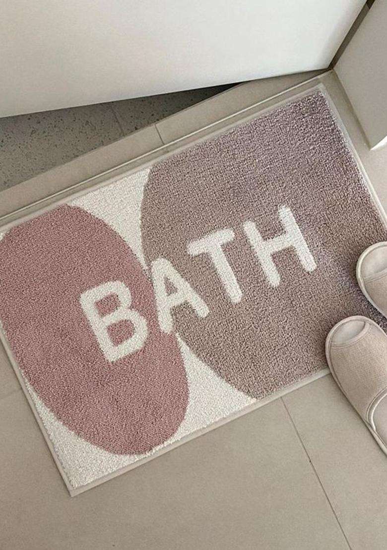 Saffron Rugs Hand Tufted Cotton Bath Mat | Dusty Pink Rectangular | Anti Slip Backing | Contemporary Typography BATHMATS Bathroom Rug - Indya