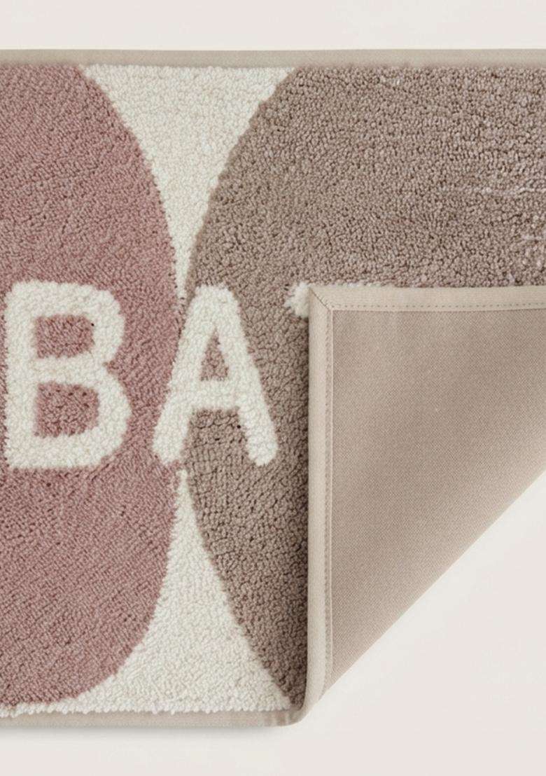 Saffron Rugs Hand Tufted Cotton Bath Mat | Dusty Pink Rectangular | Anti Slip Backing | Contemporary Typography BATHMATS Bathroom Rug - Indya