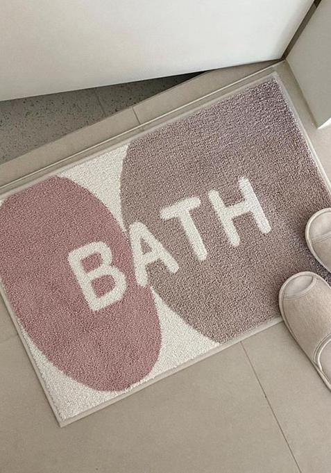 Saffron Rugs Hand Tufted Cotton Bath Mat | Dusty Pink Rectangular | Anti Slip Backing | Contemporary Typography BATHMATS Bathroom Rug