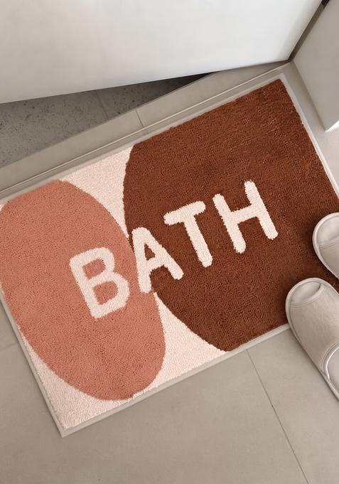 Saffron Rugs Hand Tufted Cotton Bath Mat | Brown Terracotta Rectangular | Anti Slip Backing | Contemporary Typography BATHMATS Bathroom Rug