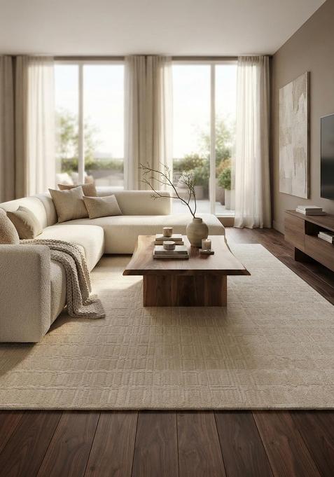 Saffron Rugs Hand Tufted 100% Wool Area Rug | Cream Rectangular Rug | Cotton Backing | Contemporary Geometric Carpet for Living Room Bedroom