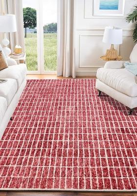 Saffron Rugs Hand Tufted 100% Wool Area Rug | Brick Red Rectangular Rug | Cotton Backing | Contemporary Geometric Carpet for Living Room
