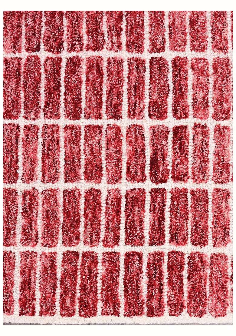 Saffron Rugs Brick Red Contemporary Geometric Hand Tufted Wool Rectangular Rug - Indya