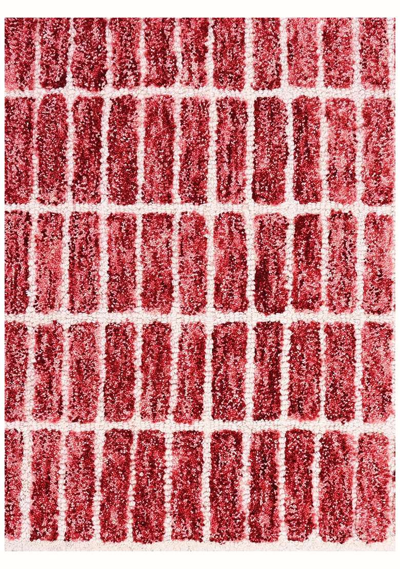 100% Wool Handmade Red Rug | Contemporary Geometric Carpet With Cotton Backing For Living Room - Indya