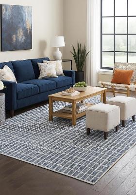 Saffron Rugs Hand Tufted 100% Wool Area Rug | Blue and White Rectangular Rug | Cotton Backing | Contemporary Geometric Carpet for Living Room