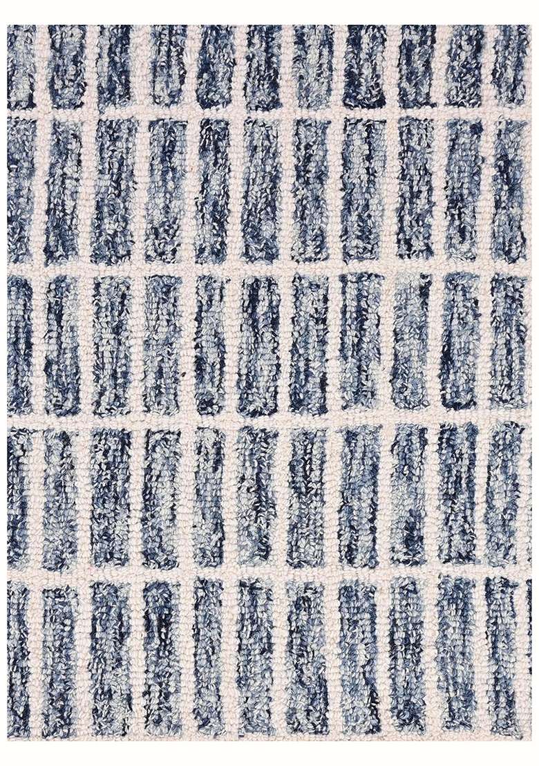 Saffron Rugs Blue Contemporary Geometric Hand Tufted Wool Rectangular Rug - Indya