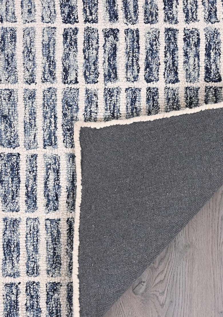 Saffron Rugs Blue Contemporary Geometric Hand Tufted Wool Rectangular Rug - Indya