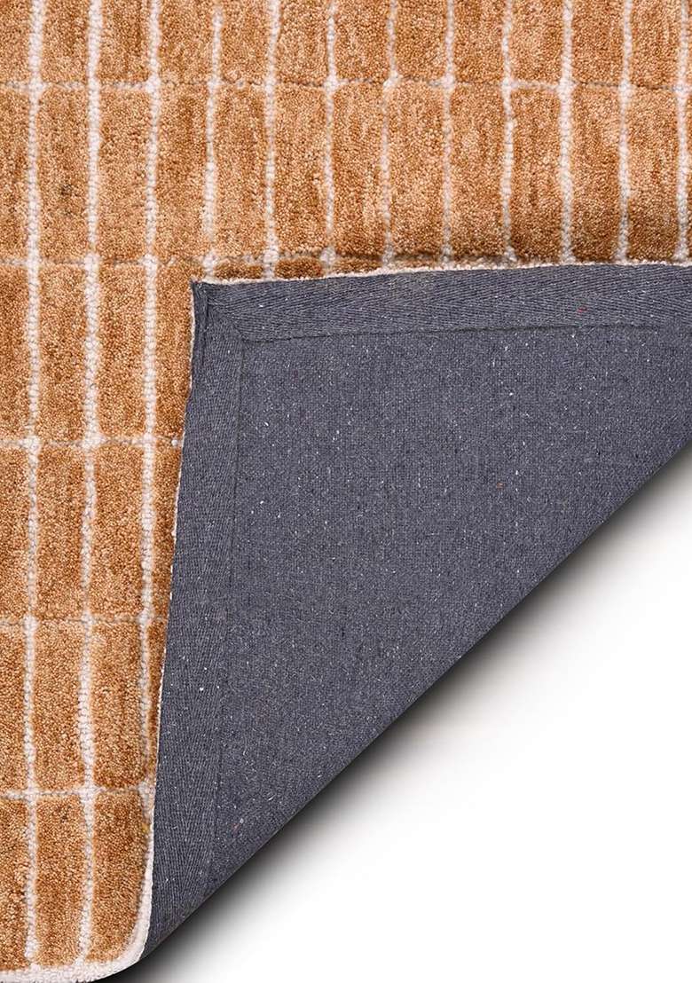 Saffron Rugs Terracotta Orange Contemporary Geometric Hand Tufted Wool Rectangular Rug - Indya