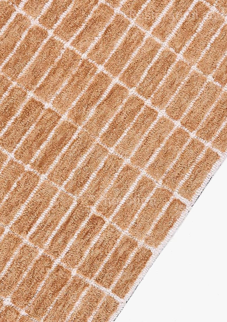 Saffron Rugs Hand Tufted 100% Wool Area Rug | Terracotta Orange Rectangular Rug | Cotton Backing | Contemporary Geometric Carpet for Living Room - Indya