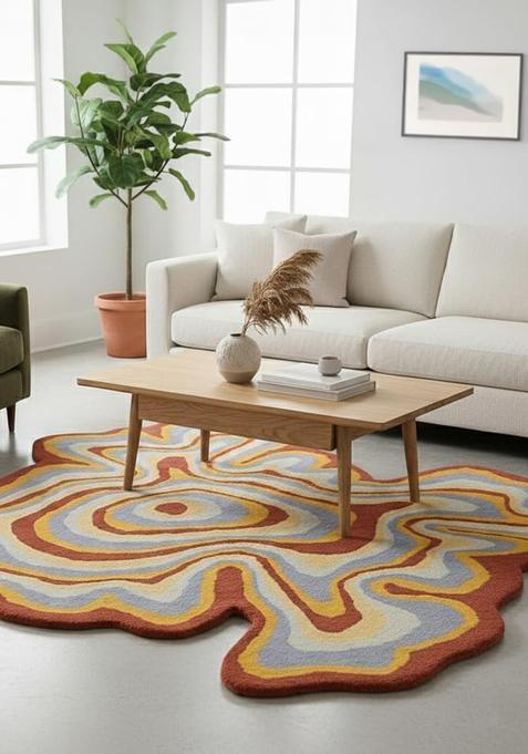 Saffron Rugs Hand Tufted 100% Wool Area Rug | Terracotta Orange Rectangular Rug | Cotton Backing | Contemporary Geometric Carpet for Living Room