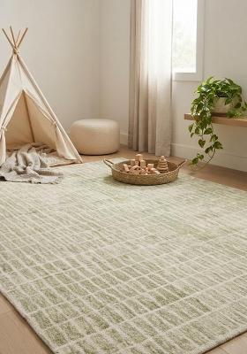 Saffron Rugs Hand Tufted 100% Wool Area Rug | Sage Green Rectangular Rug | Cotton Backing | Contemporary Geometric Carpet for Living Room