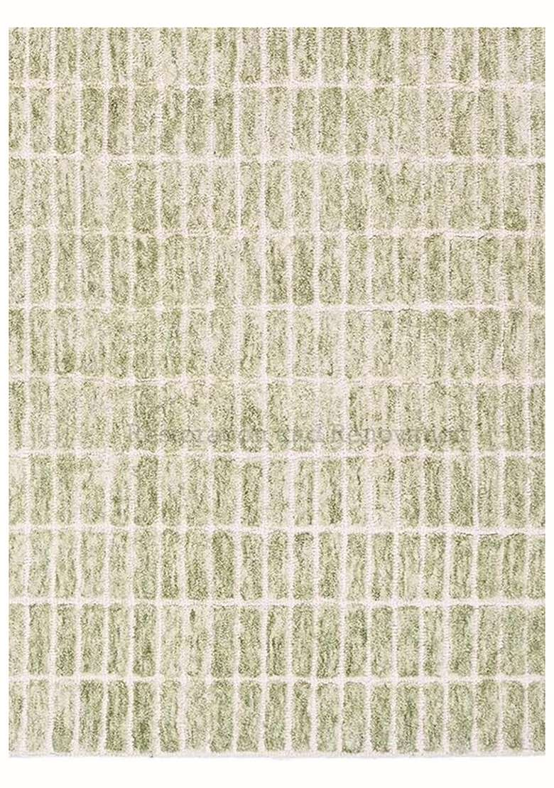 Saffron Rugs Sage Green Contemporary Geometric Hand Tufted Wool Rectangular Rug - Indya