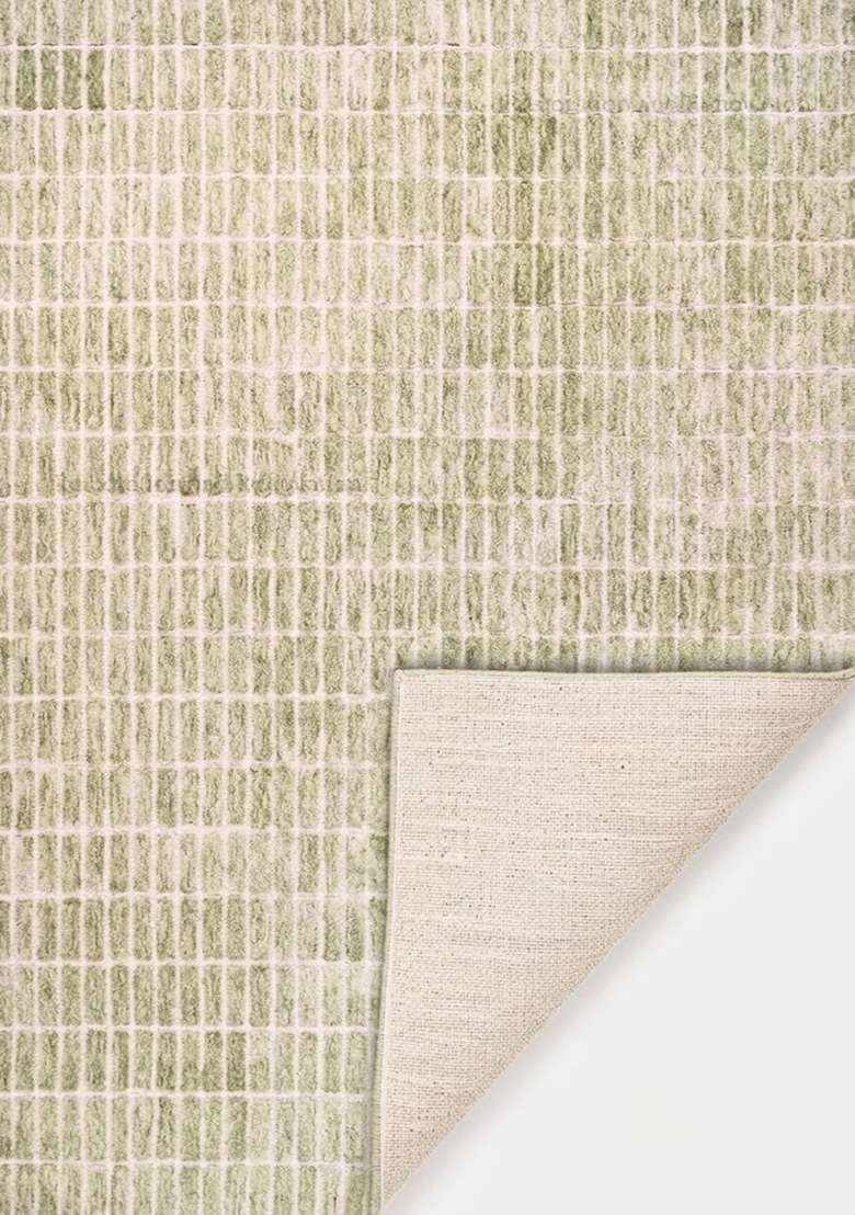 Saffron Rugs Sage Green Contemporary Geometric Hand Tufted Wool Rectangular Rug - Indya